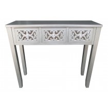 32 Inch H Grey Wooden 3 Drawer Console Table