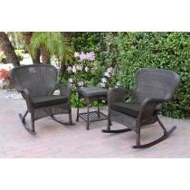 Windsor Espresso Wicker Rocker Chair And End Table Set With Black Chair Cushion