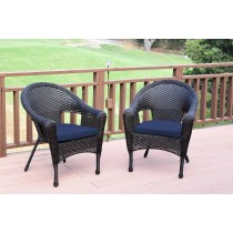 Set of 2 Resin Wicker Clark Single Chair with Midnight Blue Cushion